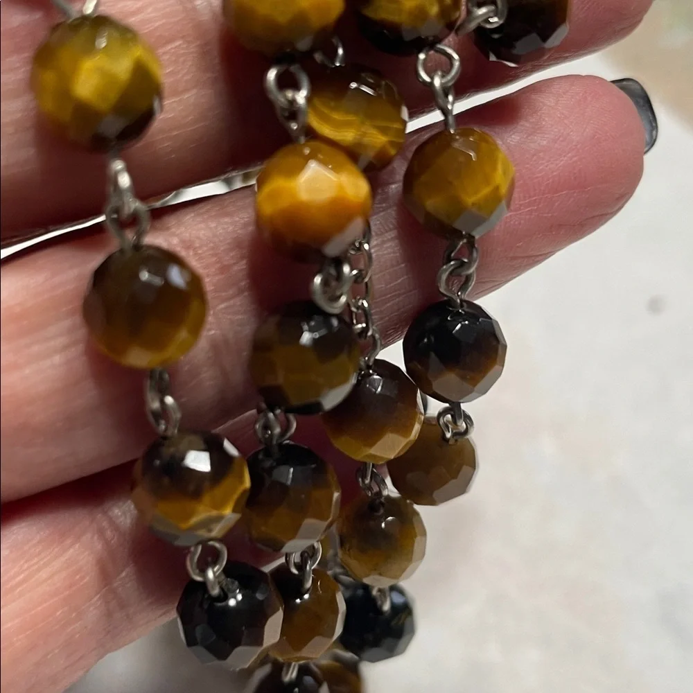 Vintage Silver and Brown Beaded Rosary Necklace